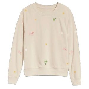 Old Navy large beige crewneck sweatshirt with embroidered palm trees